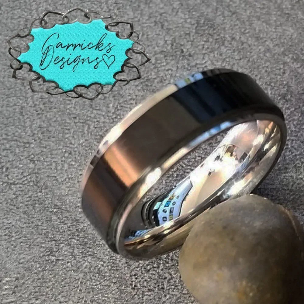 Personalized Engraved Mens Black Spinner wedding Ring - Mens Fidget Spinner